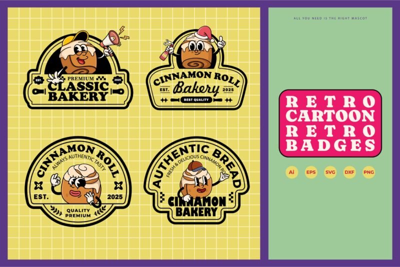 Vintage Cinnamon Rolls Badges – 16 Variant Design