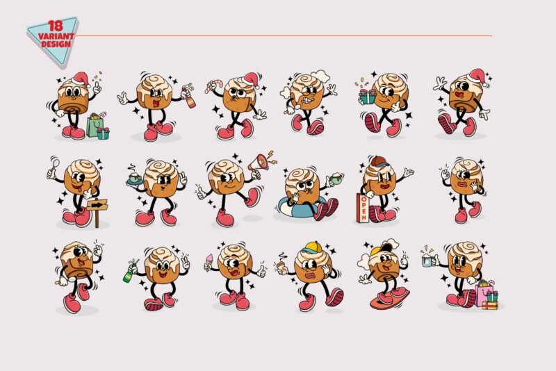 Vintage Cinnamon Roll Cartoon Characters – 18 Variant Design - Image 2
