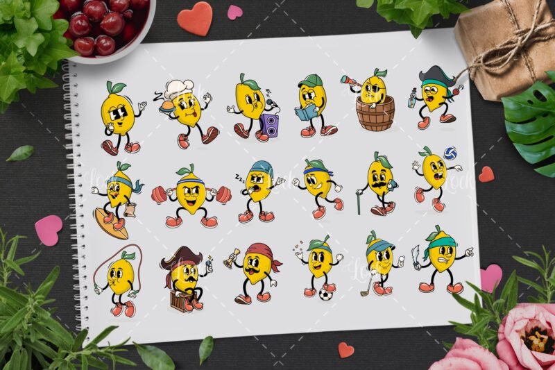 Vintage Lemon Cartoon Characters – 18 Variant Design - Image 2