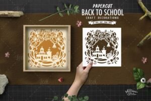 Back to School Paper Cut SVG, School Building and Floral Frame